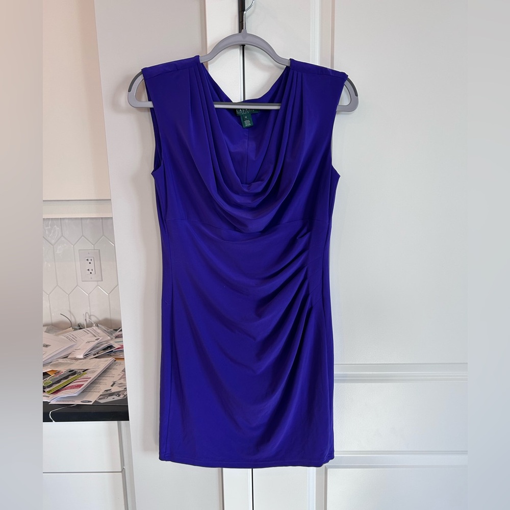 Lauren Ralph Lauren Royal Purple Sleeveless Cowl Neck Sheath Dress Night Out